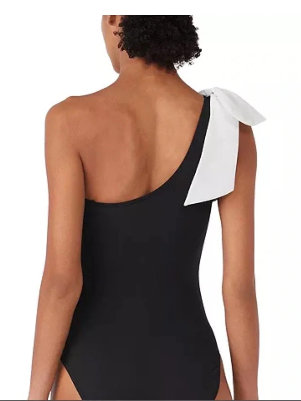 Kate Spade Solid Contrast Color One Shoulder Bow Tie One Piece Swimsuit Medium